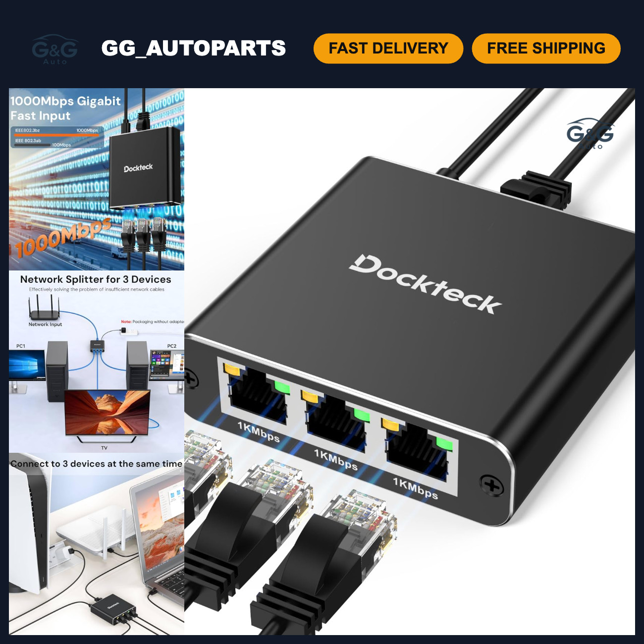 Ethernet Splitter 1 to 3, 1000Mbps High-Speed Network Cable Hub for Multiple Dev