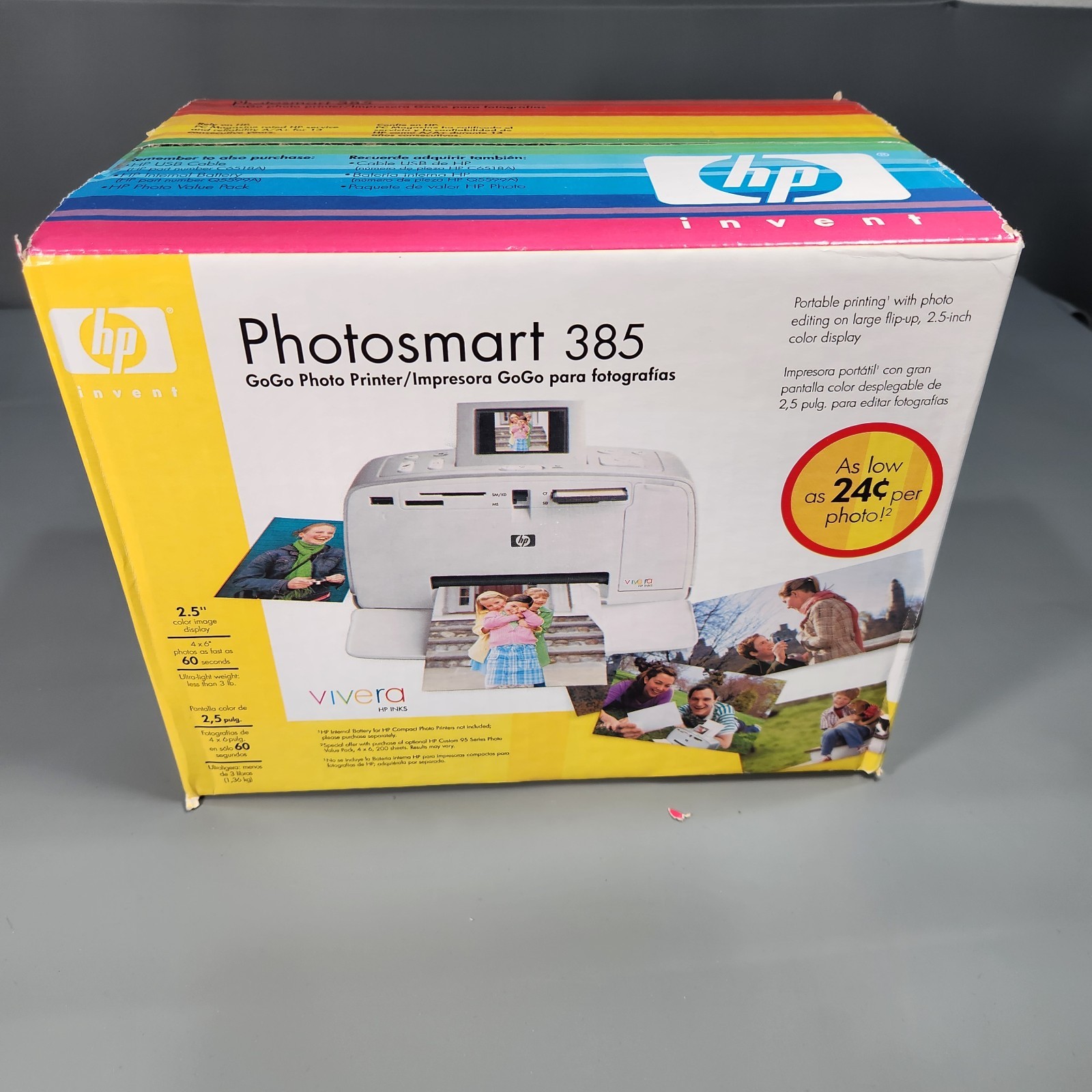 HP Photosmart 385 GoGo Compact Photo Printer Q6387A New Factory Sealed Portable