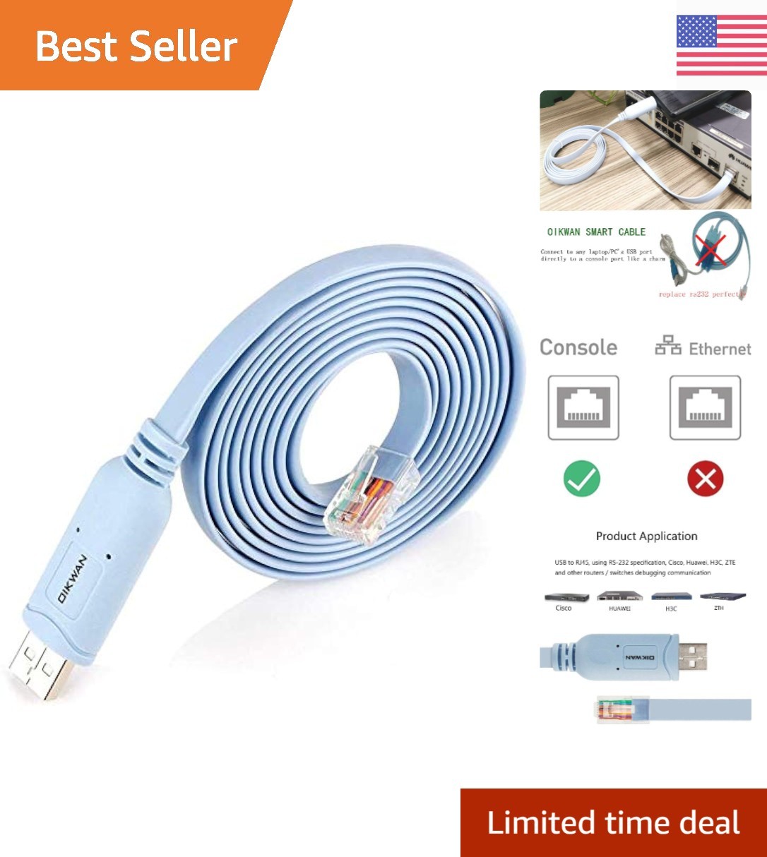 Reliable USB to RJ45 Console Cable, 10ft - Fast Charging for Networking Devices