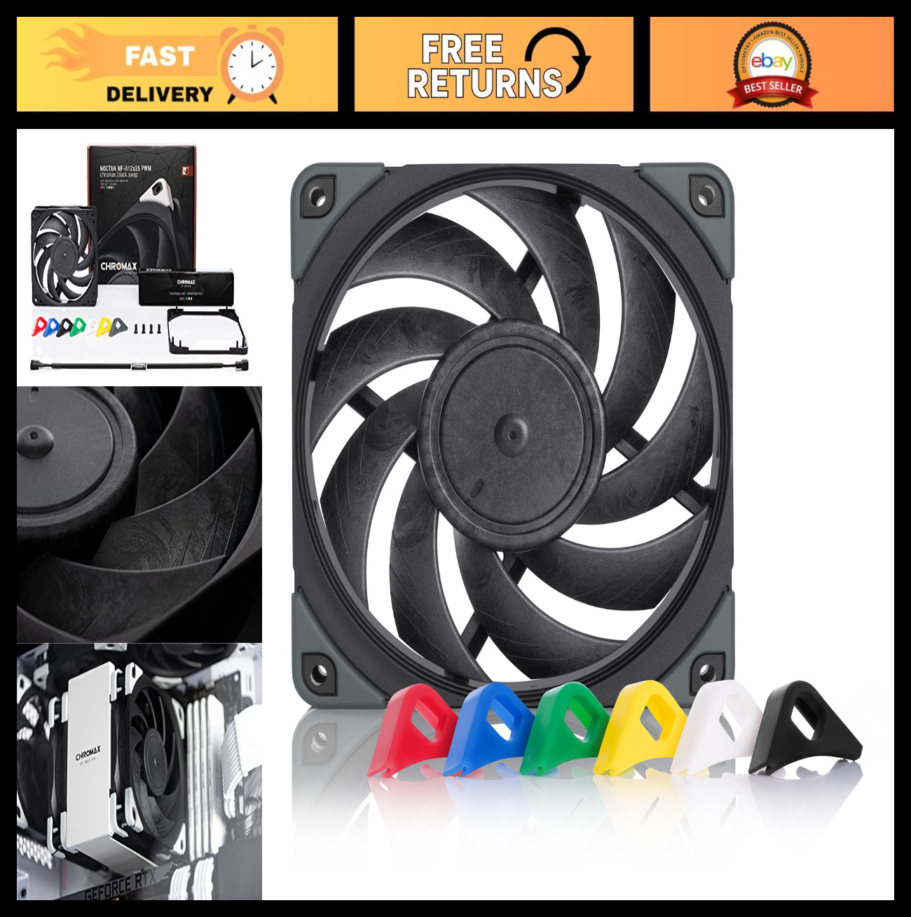 High-Performance 120mm Quiet PWM Fan - NF-A12x25, Customizable RGB, Low Noise