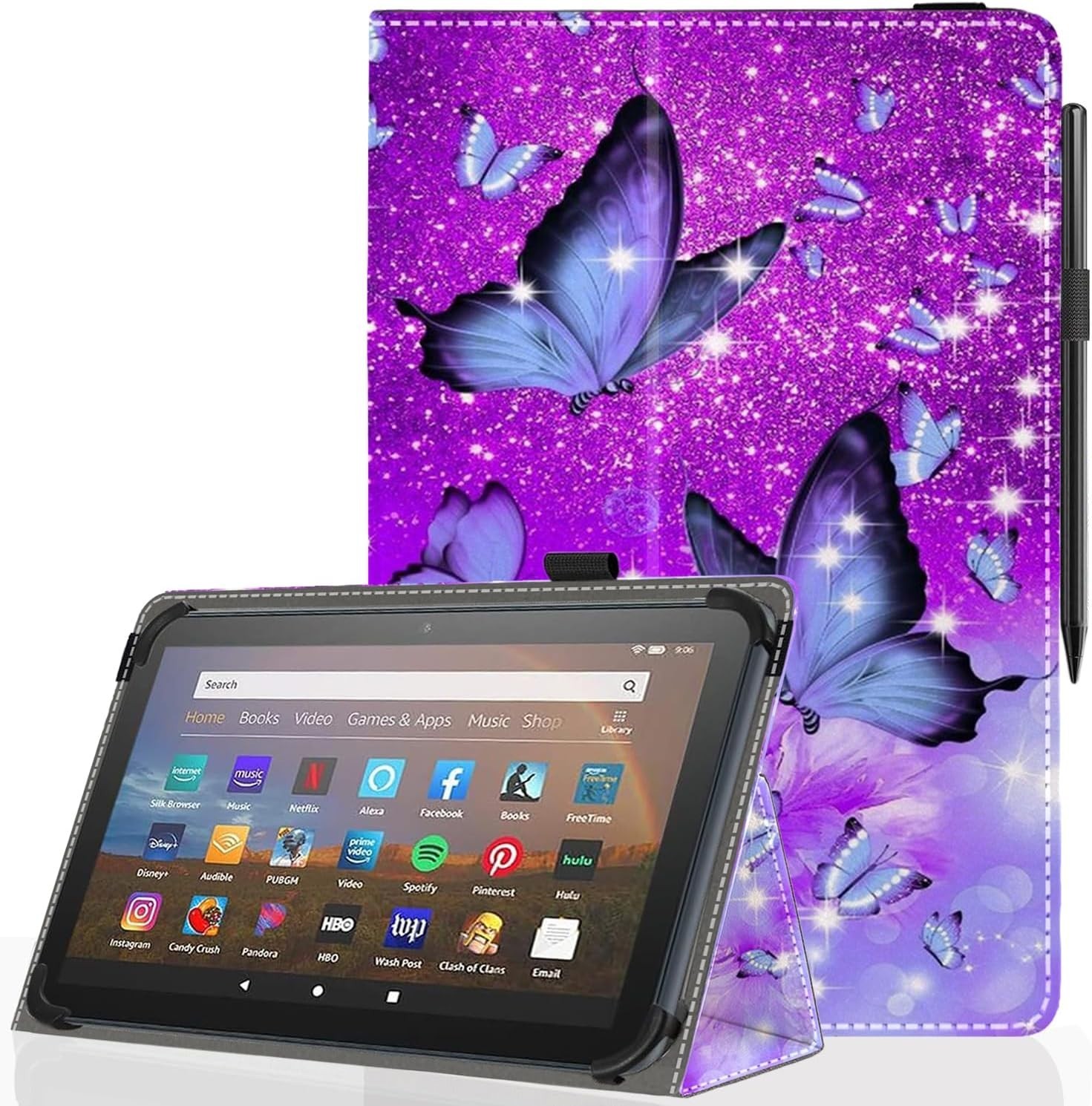 Universal 11 12 Inch Android Tablet Case - Slim Folding Stand Butterfly 01