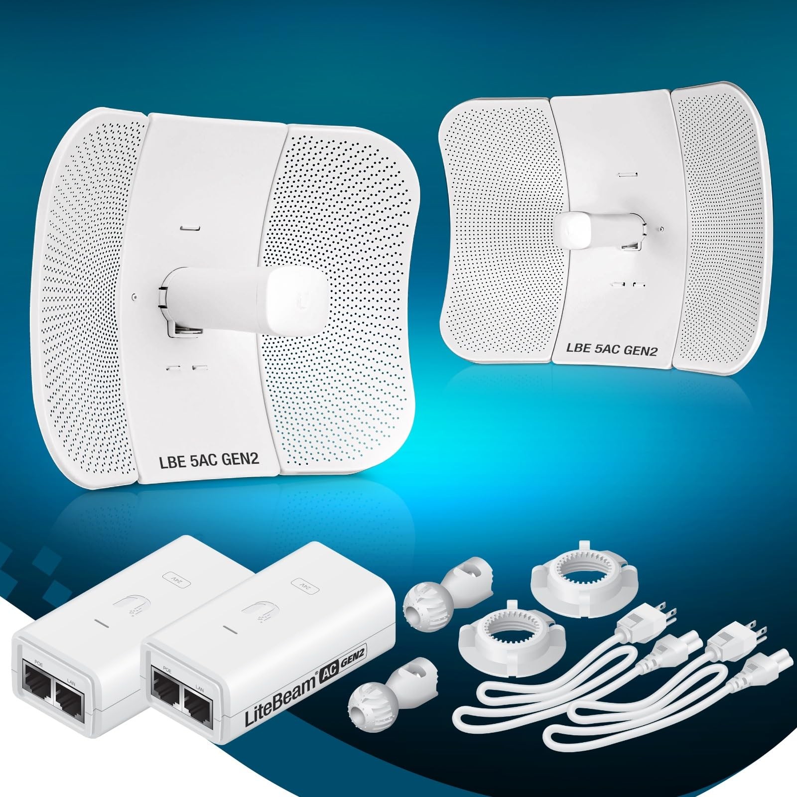 Wireless Bridge LBE-5AC-GEN2 PRE-CONFIGURED Bundle of 2 Ubiquiti LiteBeam 5AC