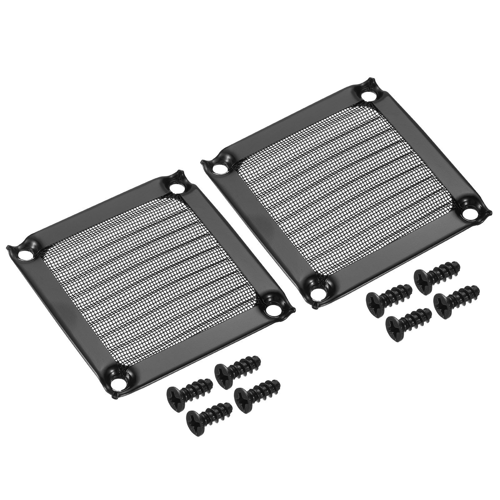 2Pcs 60mm Fan Filter Grills w Screw Aluminum Frame Stainless Steel Mesh Black