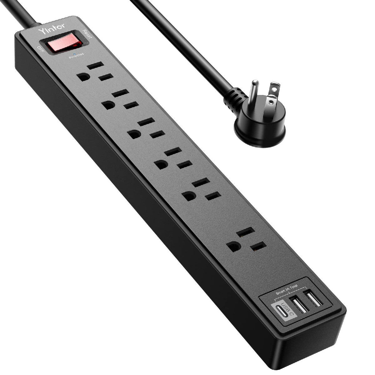 6Ft Power Strip Surge Protector - Yintar Extension Cord 6 Ac Outlets And 3 Usb