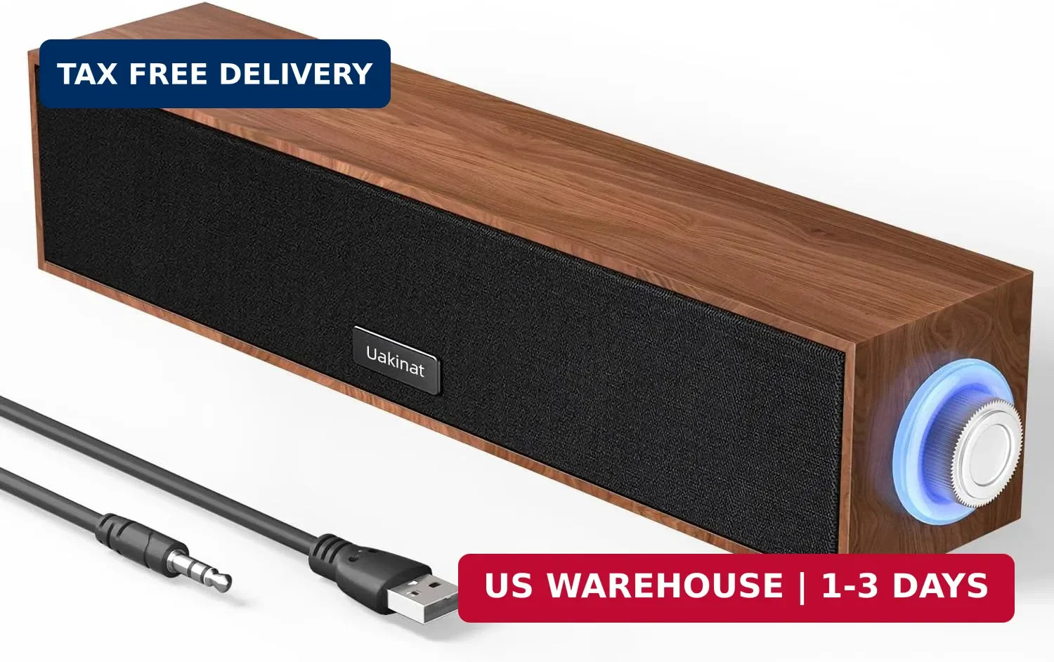 Uakinat Computer Speakers,Wooden Multimedia Digital Speaker,USB Powered 3.5mm AU