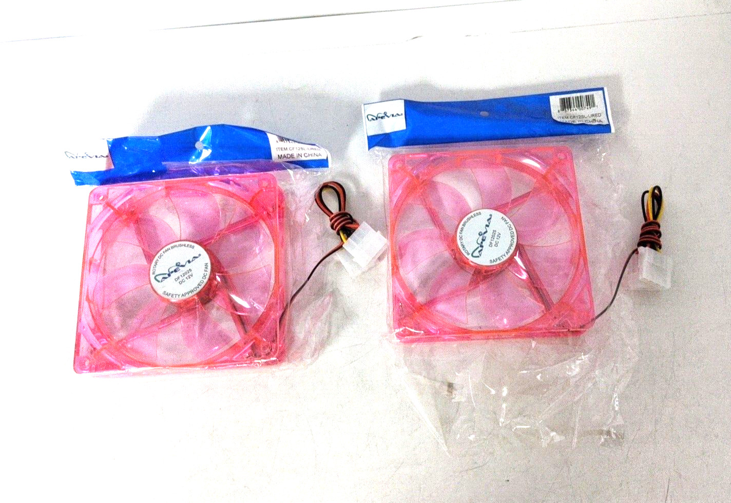 LOT OF 2 Apevia CF12SL-URED 120mm Red LED Computer Case Fan  4-Pin/Molex Plug