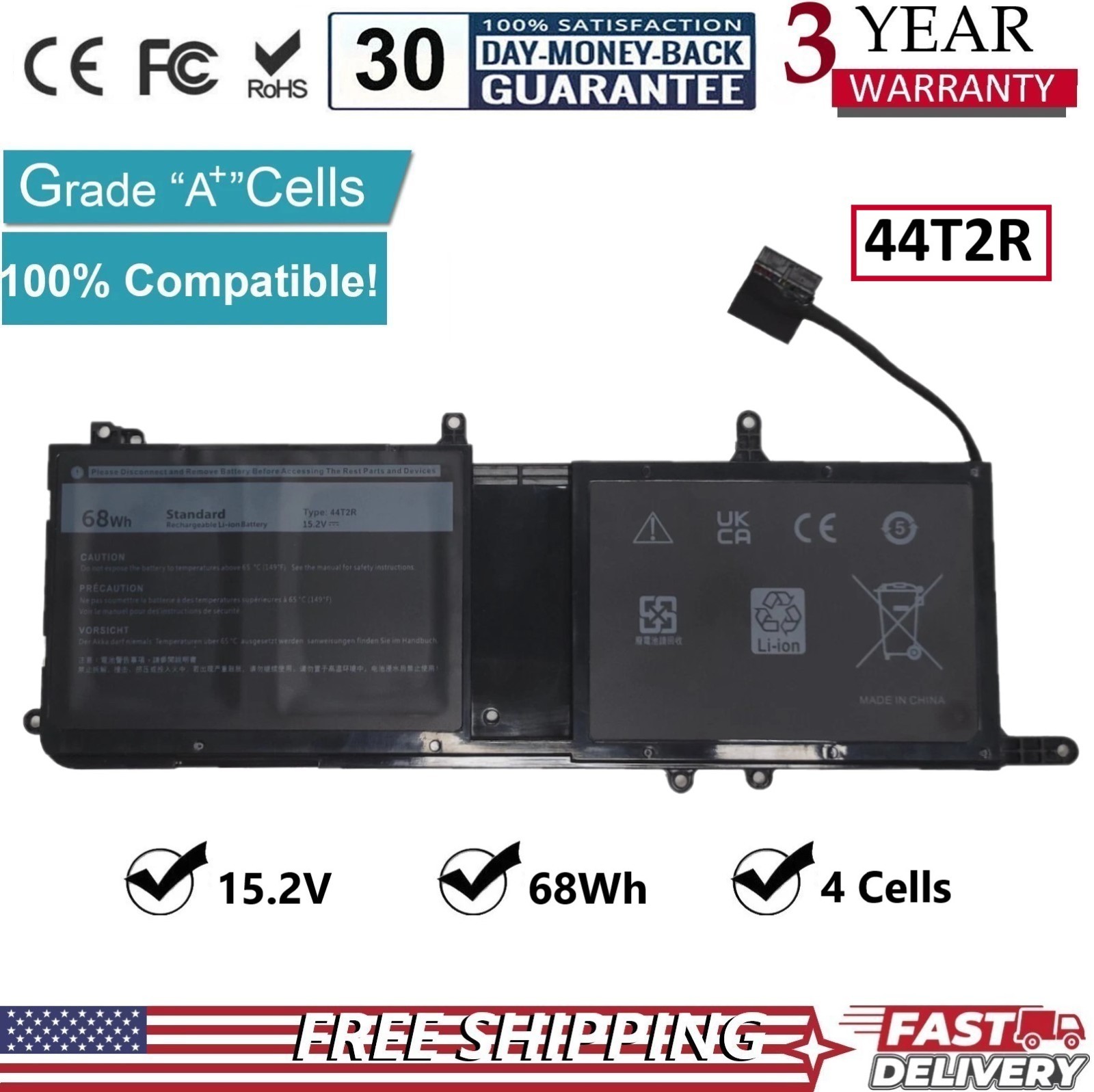 ✅44T2R 68Wh Battery For Dell Alienware 15 17 R3 R4 R5 HF25D 546FF 9NJM1 MG2YH US