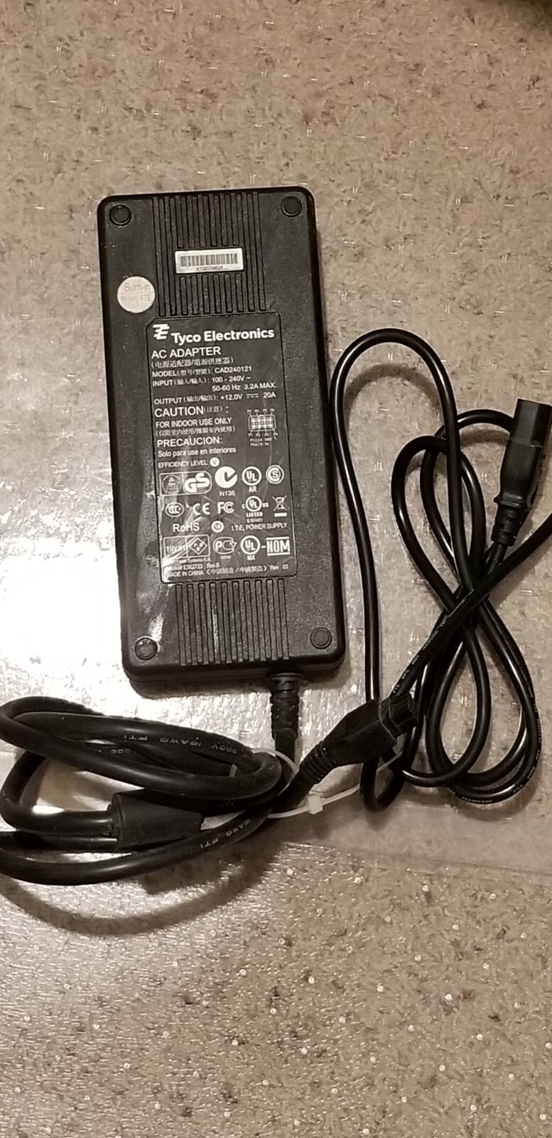 Tyco Electronics CAD240121 12V 20A 50-60Hz Power Supply AC Adapter