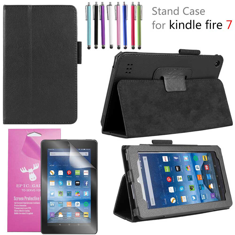 Folio Leather Smart Case For Amazon Fire 7 tablet, 7” display 2022 Release Cover