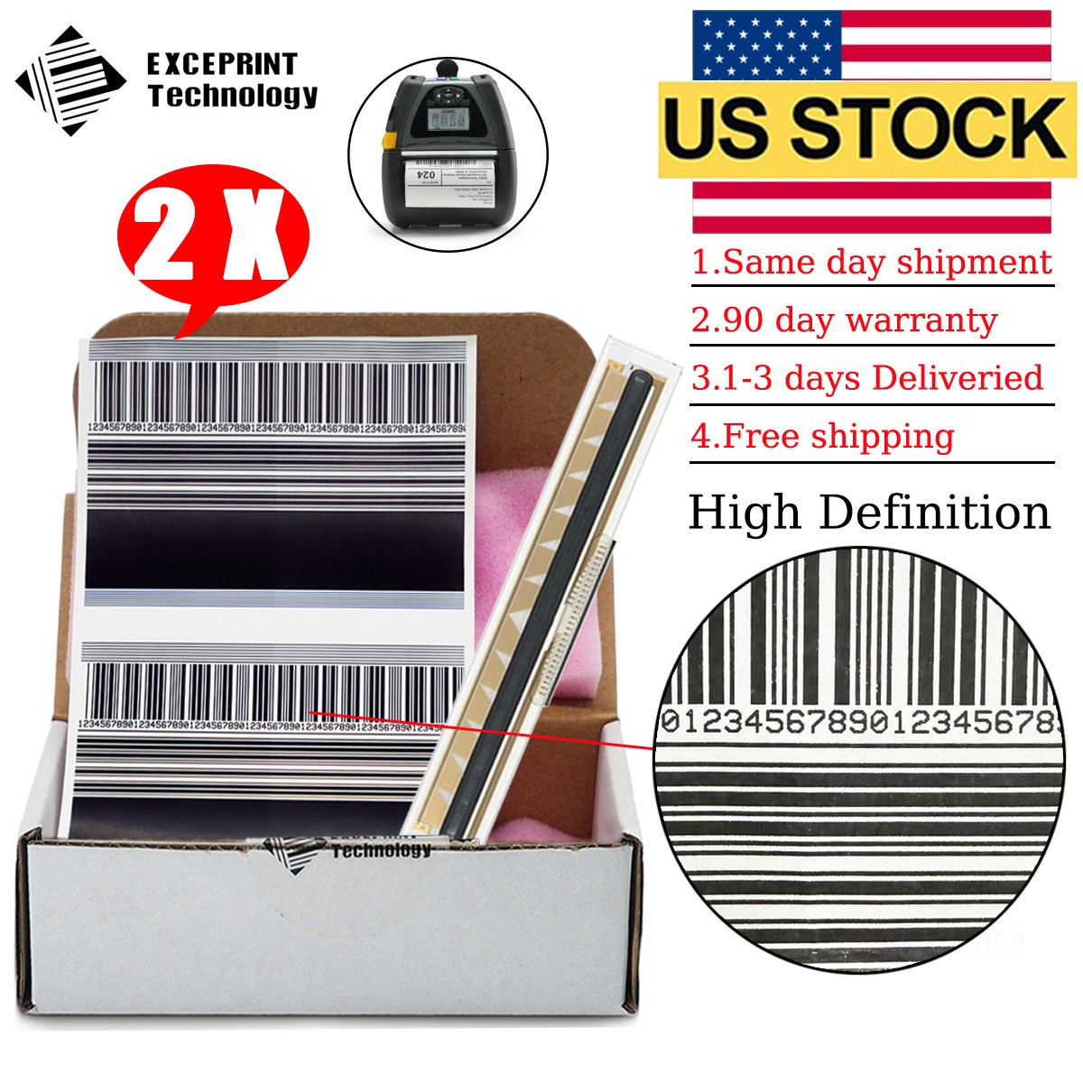 2pcs Printhead for Zebra QLN420 Label Printer 203dpi Print Head P1050667-001
