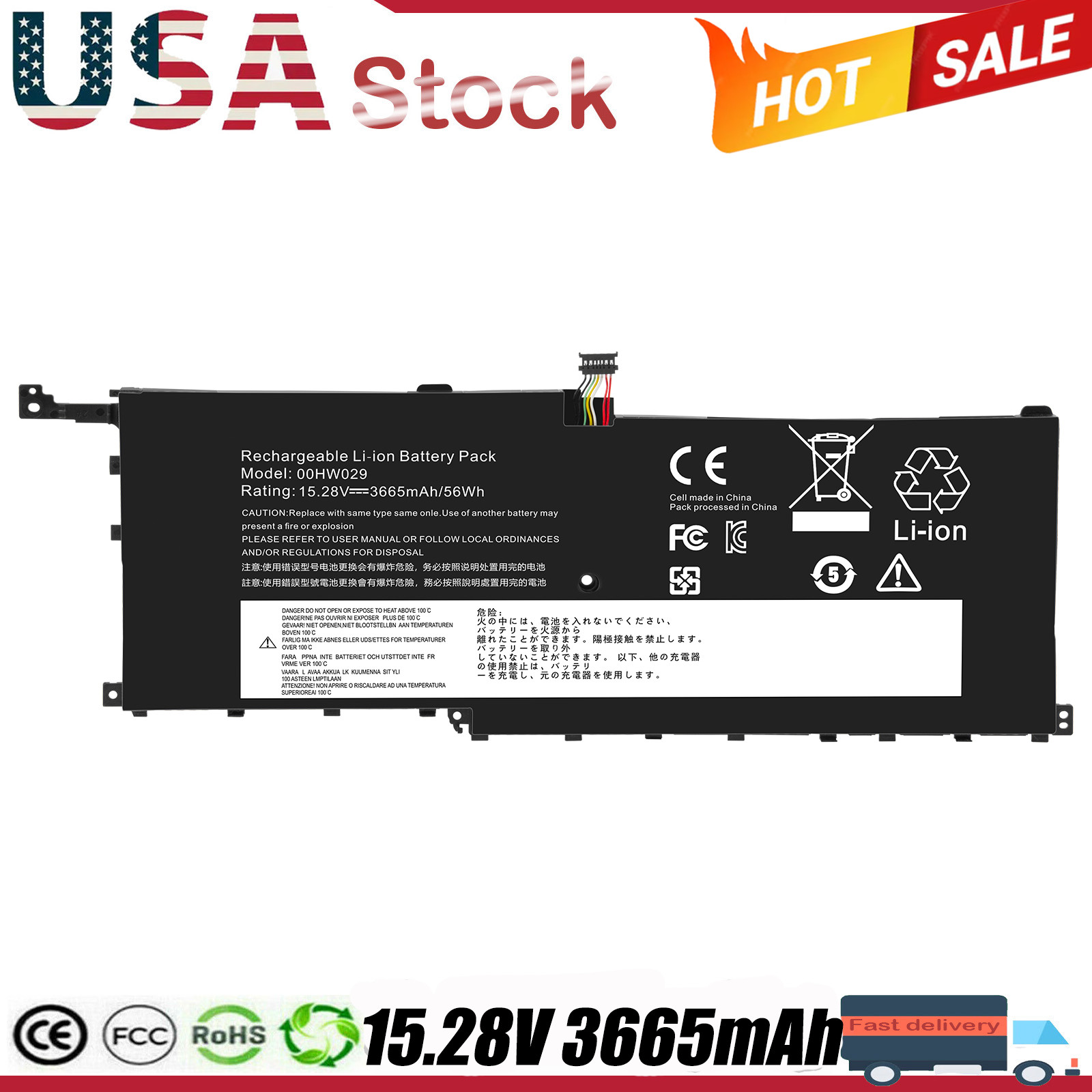 01AV409 00HW028 01AV457 Battery for Lenovo Thinkpad X1 Carbon 4th Gen 2016 56Wh