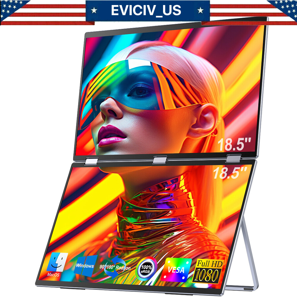 EVICIV Delta 18.5" Portable Monitor Extender Dual Screen 1080P For Laptop PC PS5