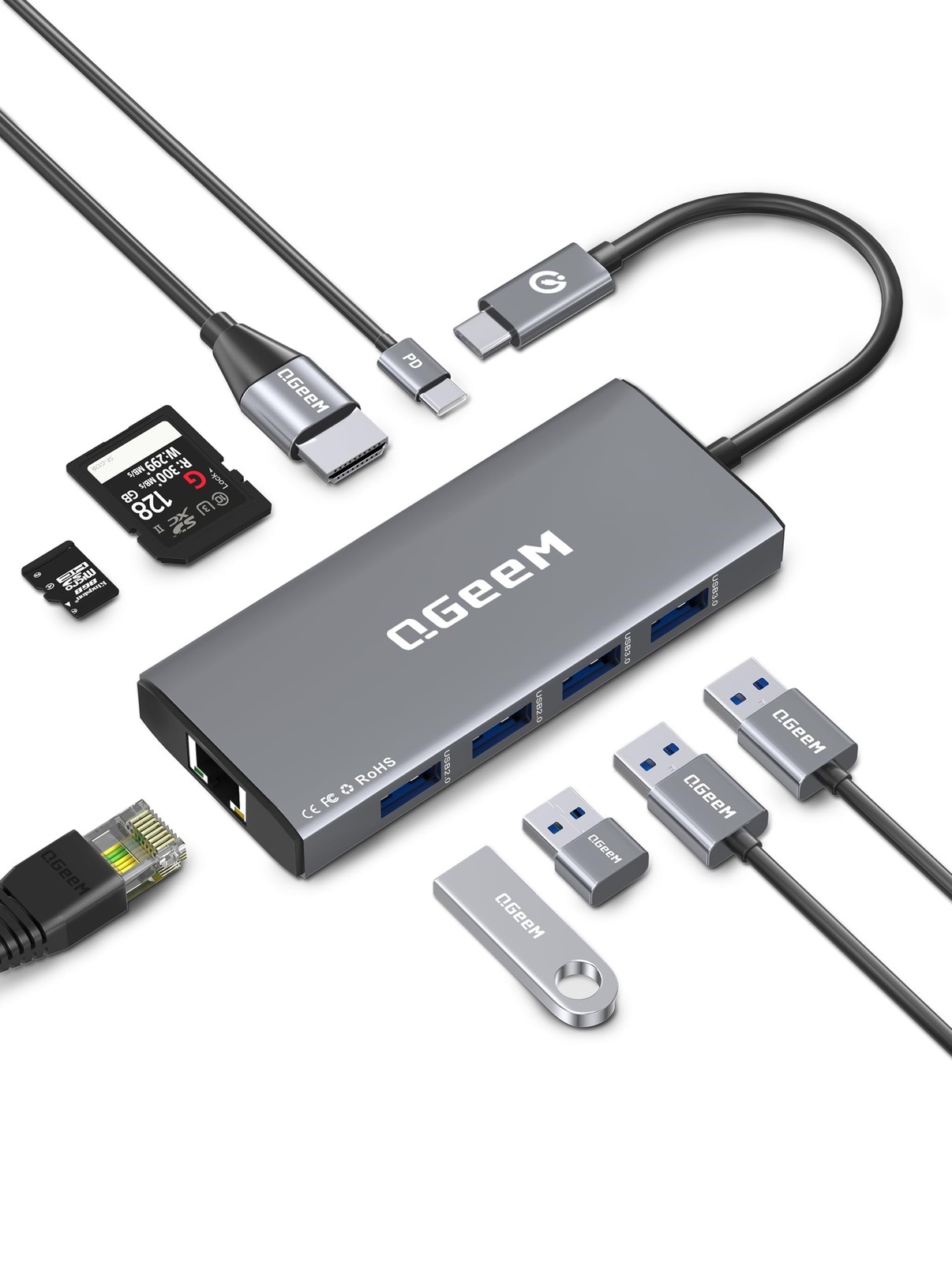 USB C Hub,9 in 1 Multi-Port Adapter, USB Splitter Dongle Dock for Laptop