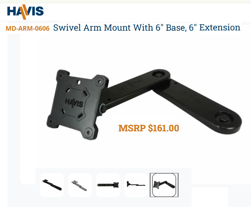 NEW & SEALED Havis MD-ARM-0606 Swivel Arm Mount With 6″ Base, 6″ Extension
