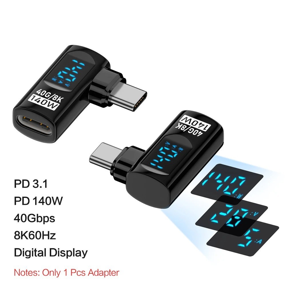90° USB C Adapter Right Angle 40Gbps Data PD 140W USB4.0 8K Video