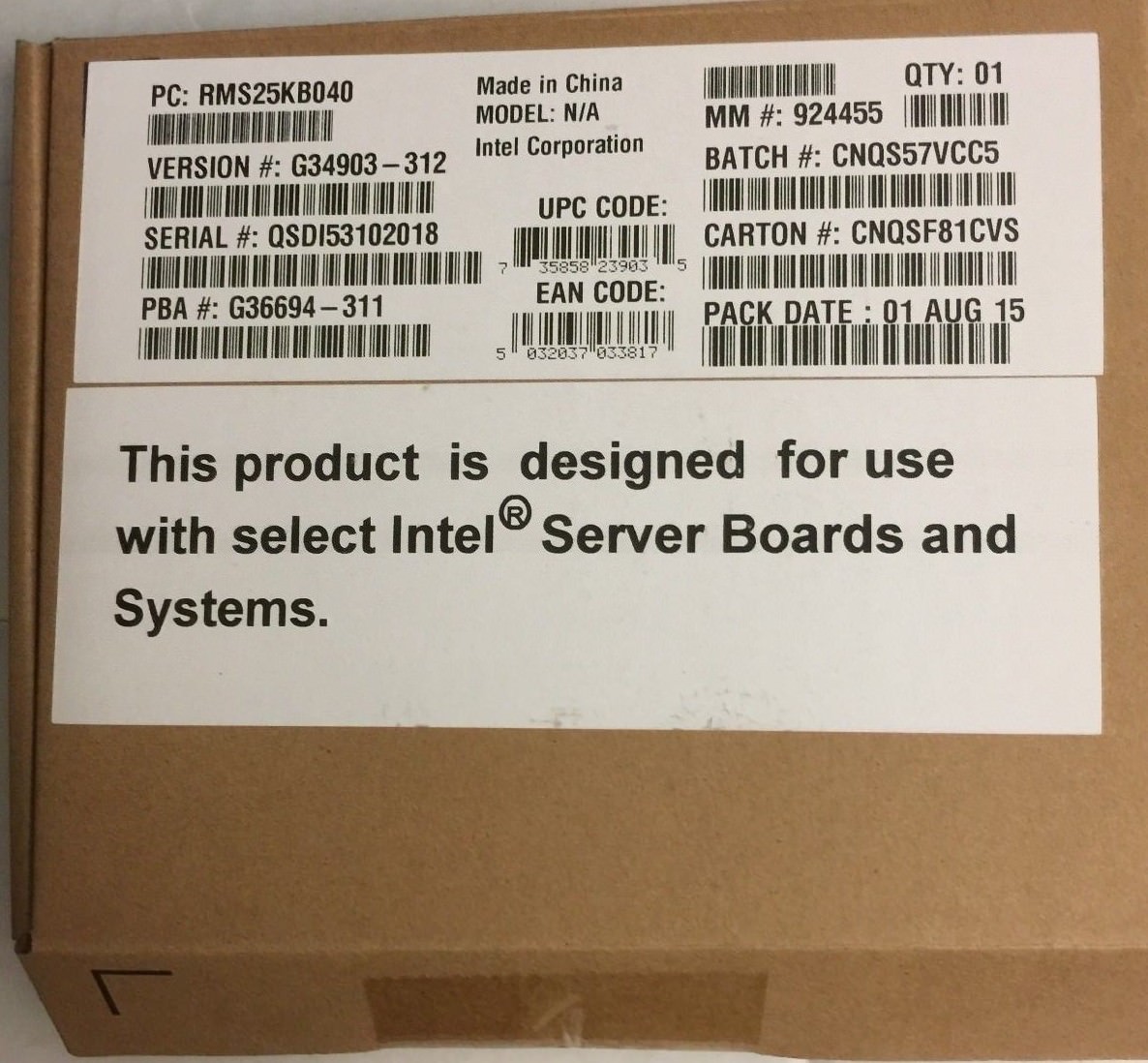 Intel RMS25KB040  Integrated RAID Module SAS/SATA, 