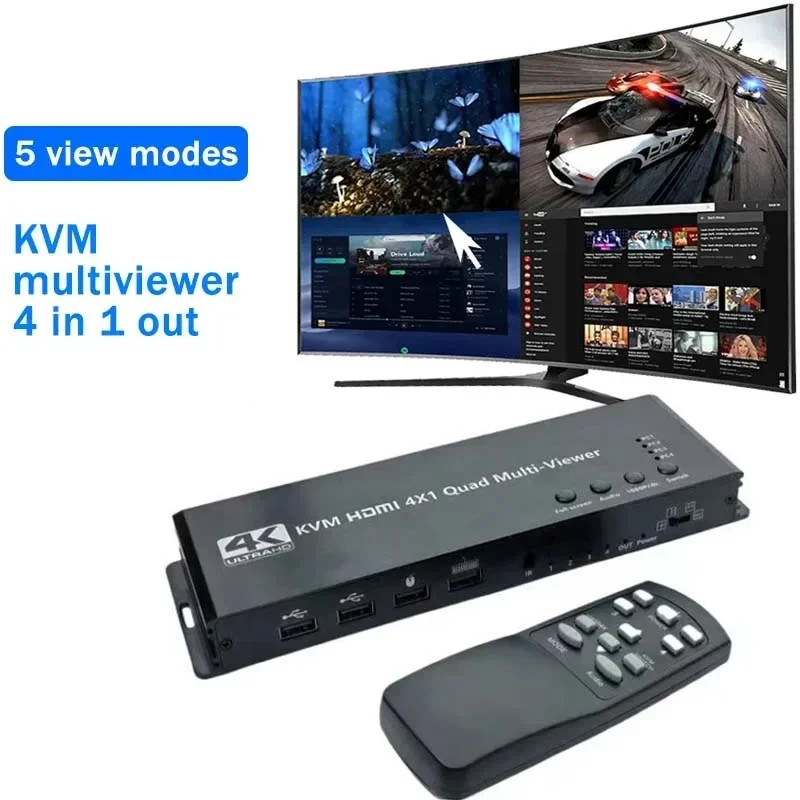 4K HDMI KVM 4x1 Quad Multi Viewer 4 in 1 Out Seamless Switch Video Processor