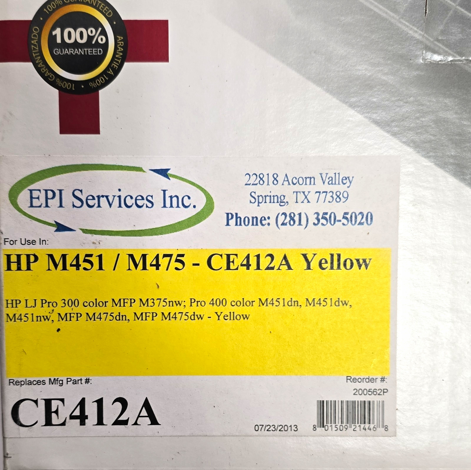 EPI Services Inc Yellow Laser Premium Replacement Toner CE412A for HP M451 M475