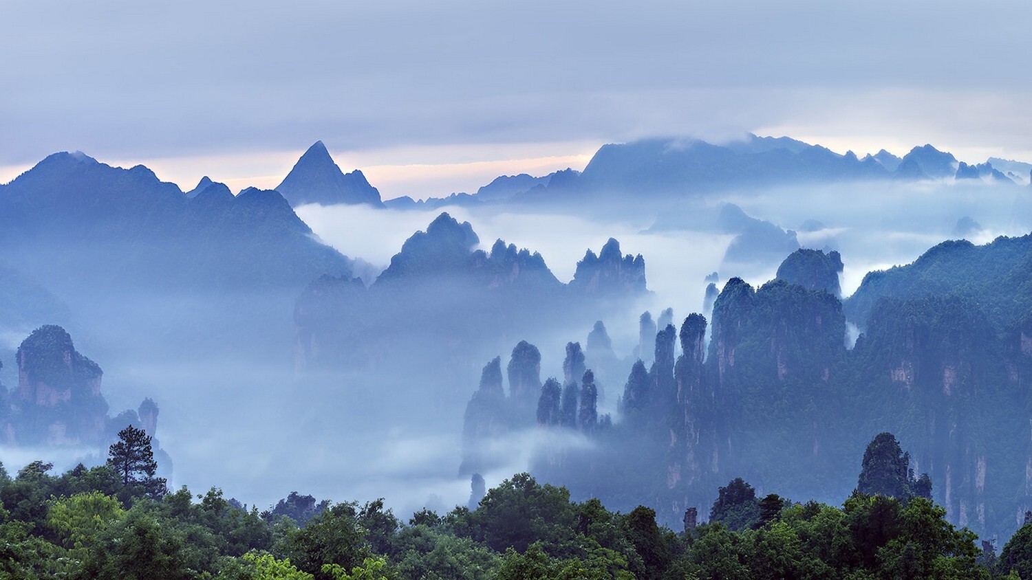 Landscape nature morning mist mountains forest clouds Custom Gaming Mat Desk
