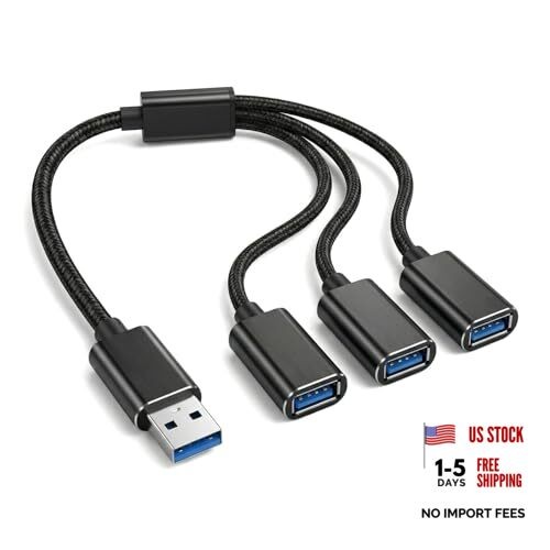 USB Splitter 1 in 3 Out, USB A Splitter Adapter, 2025 Upgraded USB 2.0 Male to