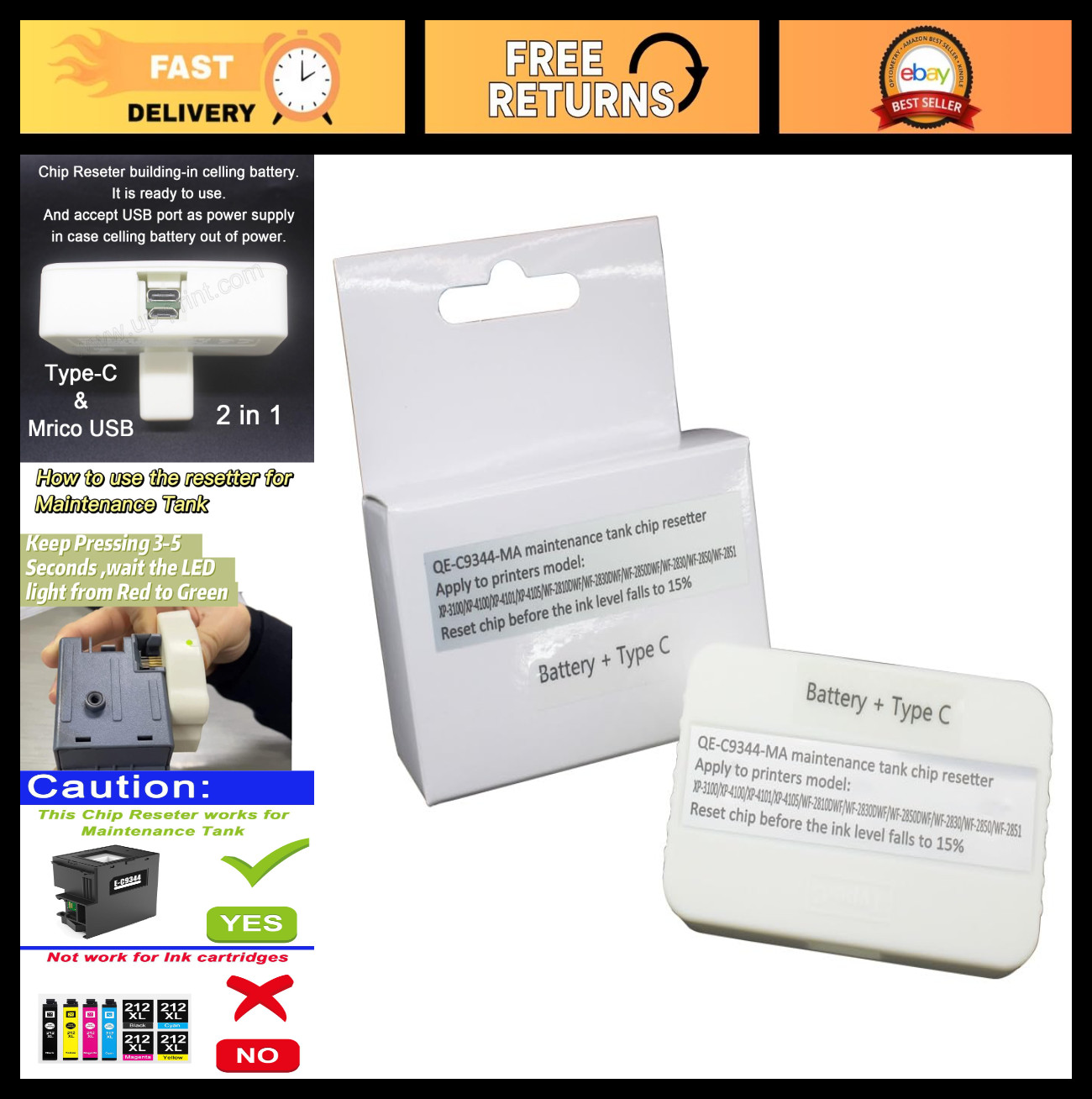 Maintenance Box Chip Resetter for XP-4200, XP-3100, WF-2830, WF-2950 Printers