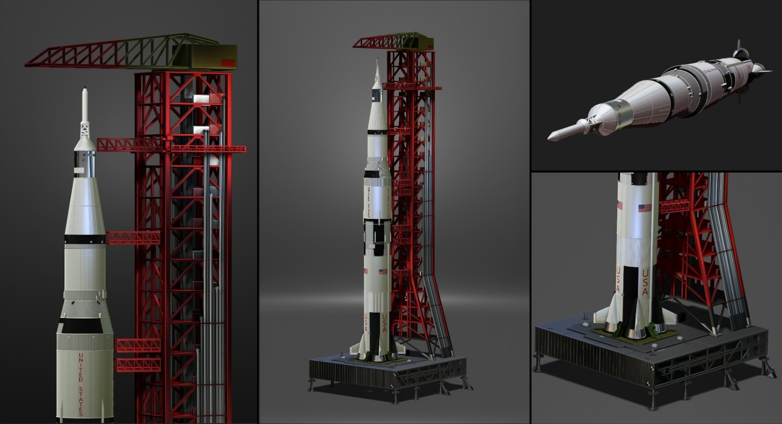 NASA Saturn V Rocket and Launch Pad Apollo 3D model, STL file OBJ for 3D Printer