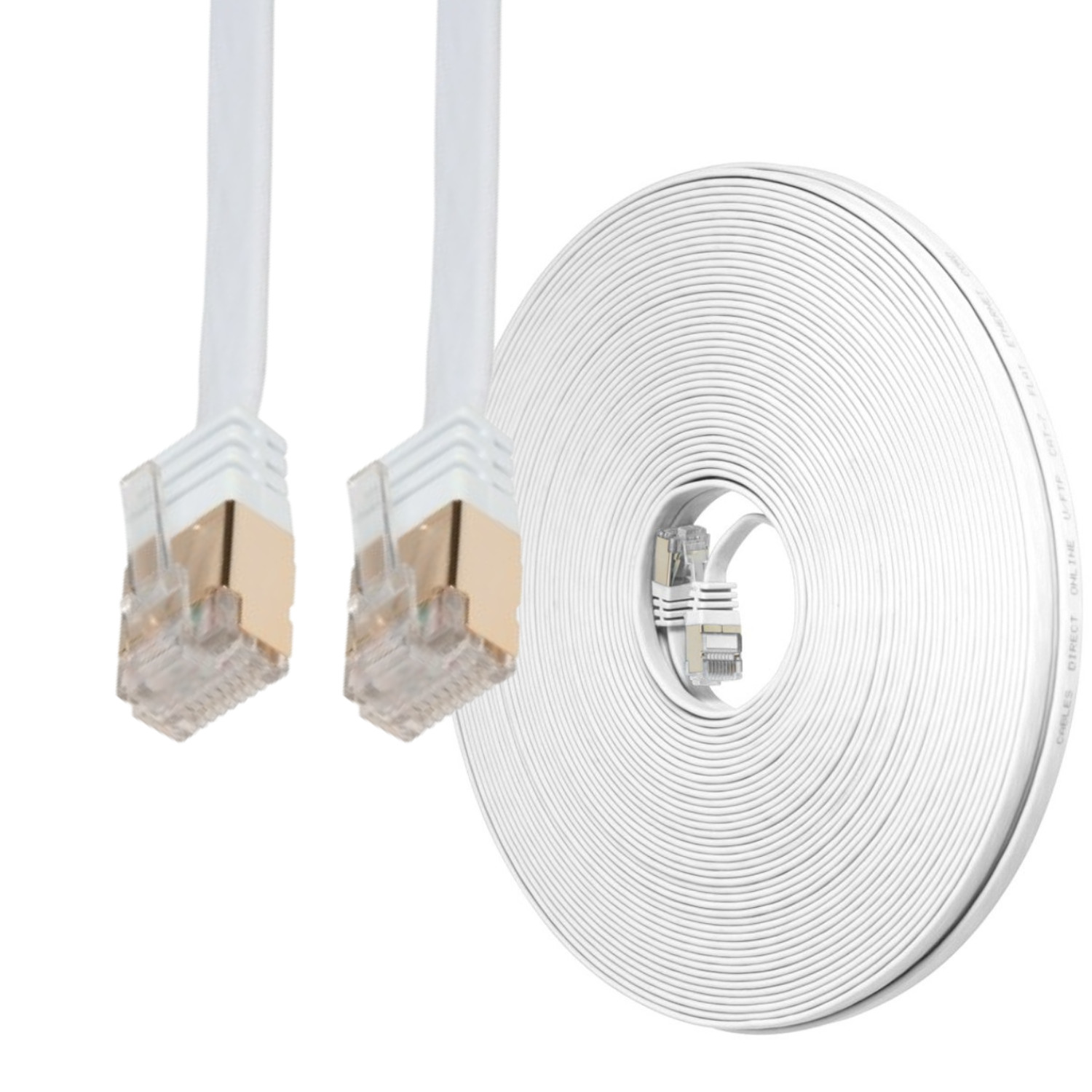 10FT CAT7 CAT 7 Flat Cable Shielded U/FTP LAN RJ45 Internet Router Patch White