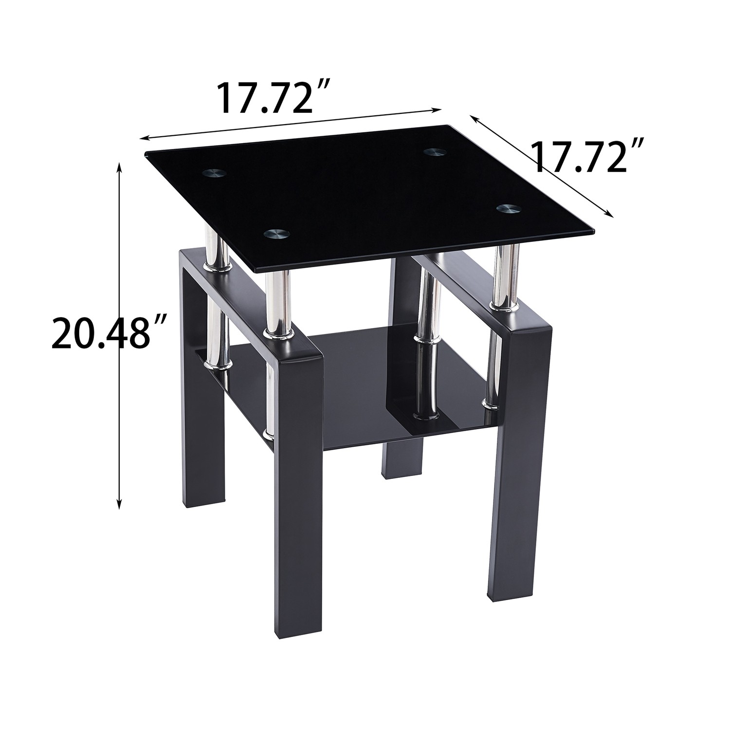 2Pcs Tempered Glass Sofa Table 2-Tier Black End Table with Powder-Coated