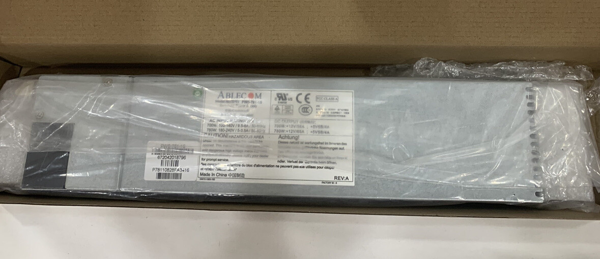 *NEW* SuperMicro Ablecom PWS-781-1S 1U 780W Cold-swap Power Supply