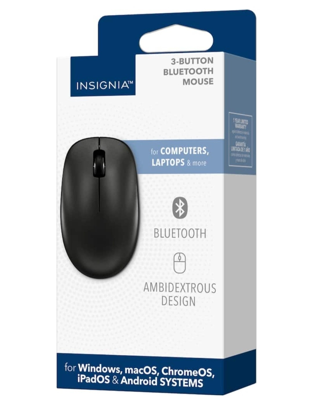 Insignia Bluetooth 3-Button Mouse Ambidextrous Scroll Wheel Black NS-PM3NK3B24