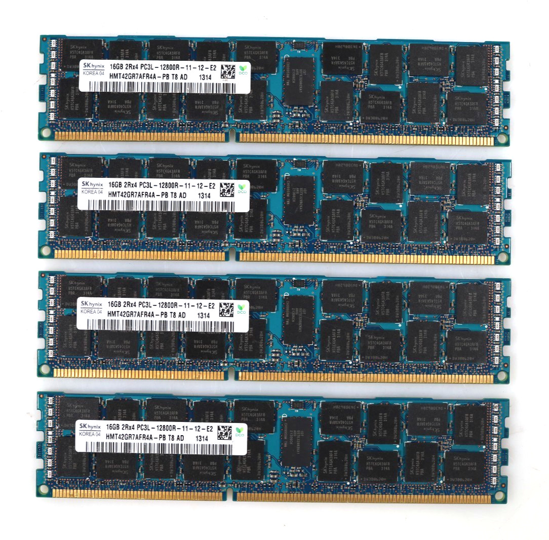 Lot 4x 16GB (64GB) SK Hynix HMT42GR7AFR4A-PB PC3L-12800R DDR3 RDIMM Memory