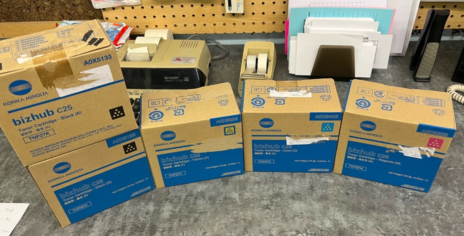 Konica Minolta TNP27 CYMK Toner Cartridge Set Bizhub C25 Genuine 2 Blk 1 EA Clr