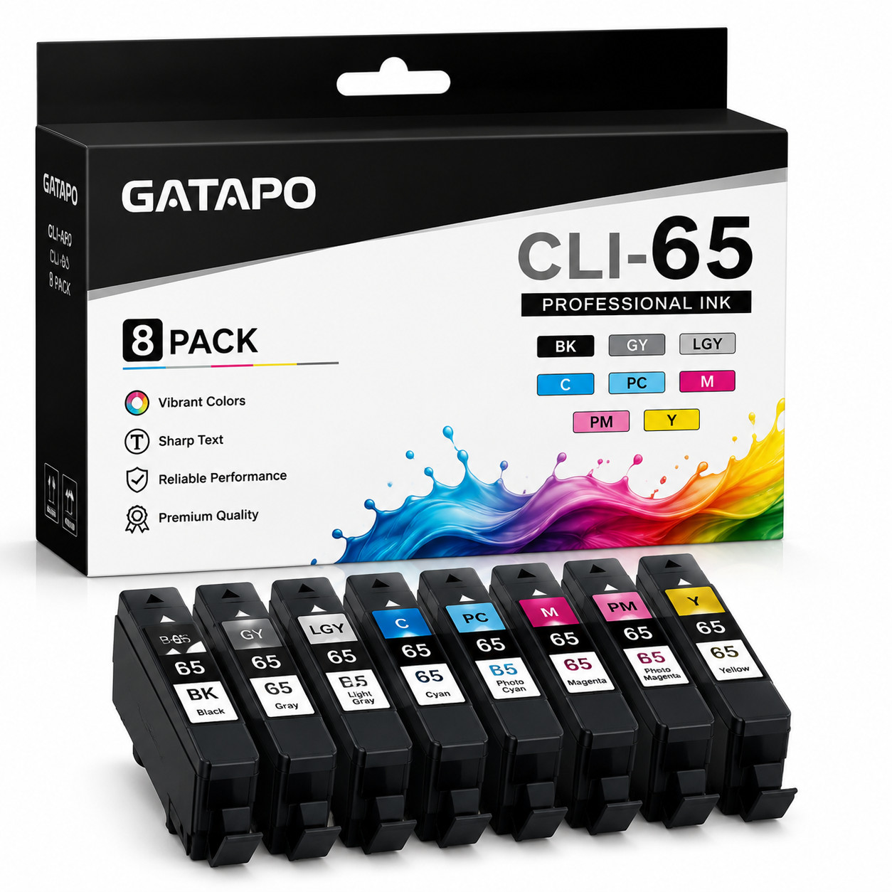 CLI-65 CLI 65 Ink Cartridges High Yield (8-Pack,1BK 1GY 1LGY 1C 1PC 1M 1PM 1Y)