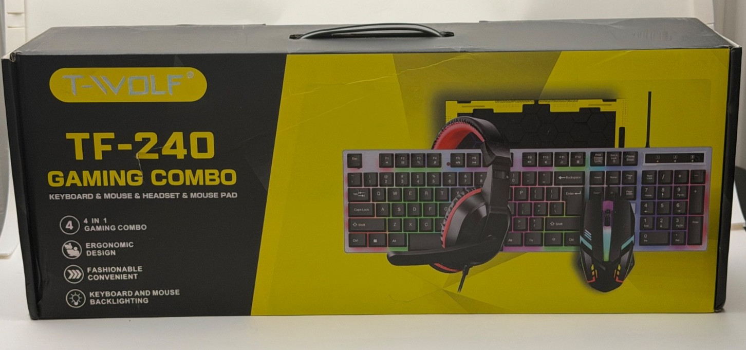 T-WOLF TF-240 Wired Backlit Gaming Combo: Keyboard Mouse Headset Pad