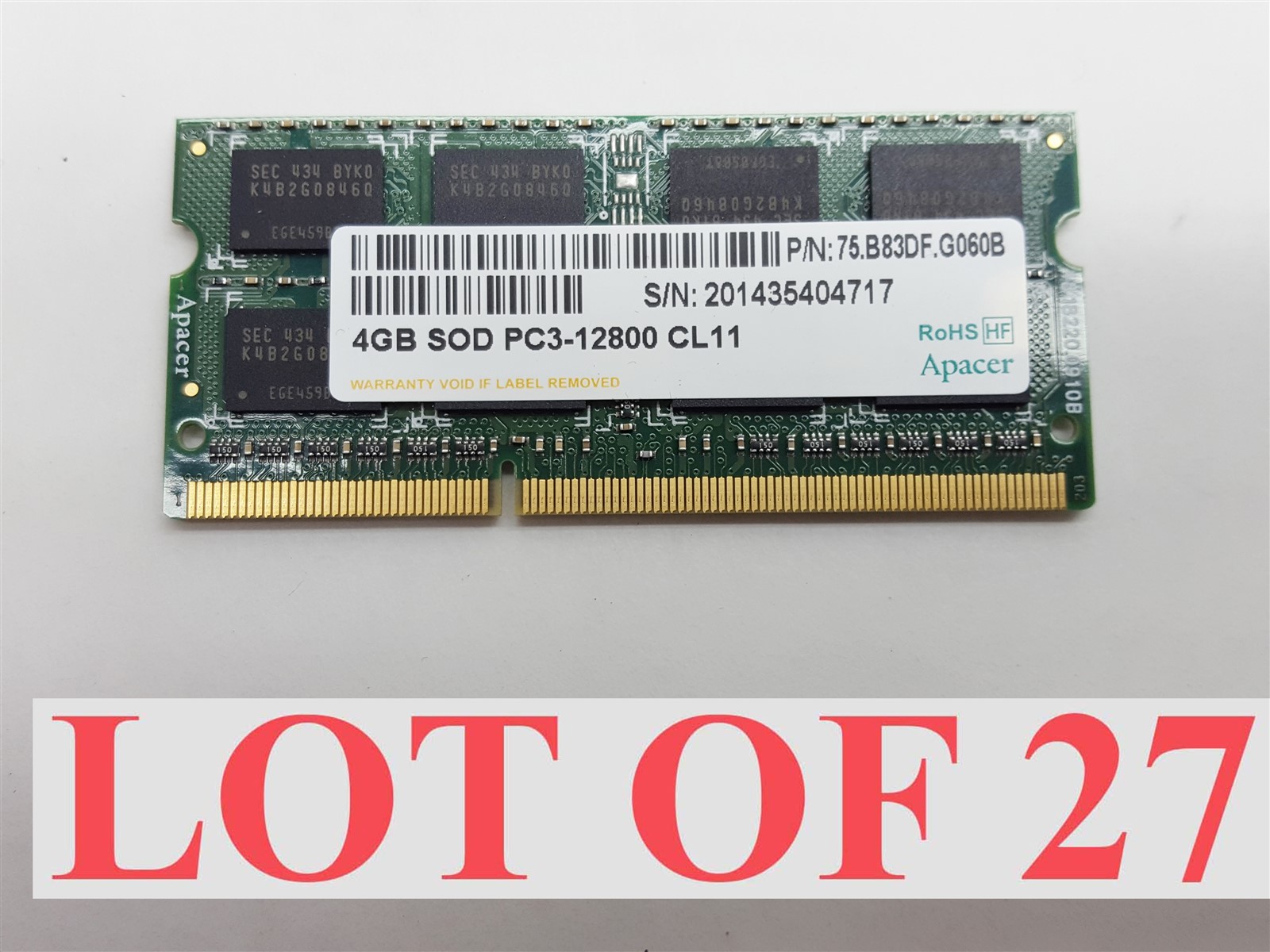 Apacer 4GB DDR3 PC3 12800 SODIMM CL11 75.B83DF.G060B Laptop Memory Ram Lot 27