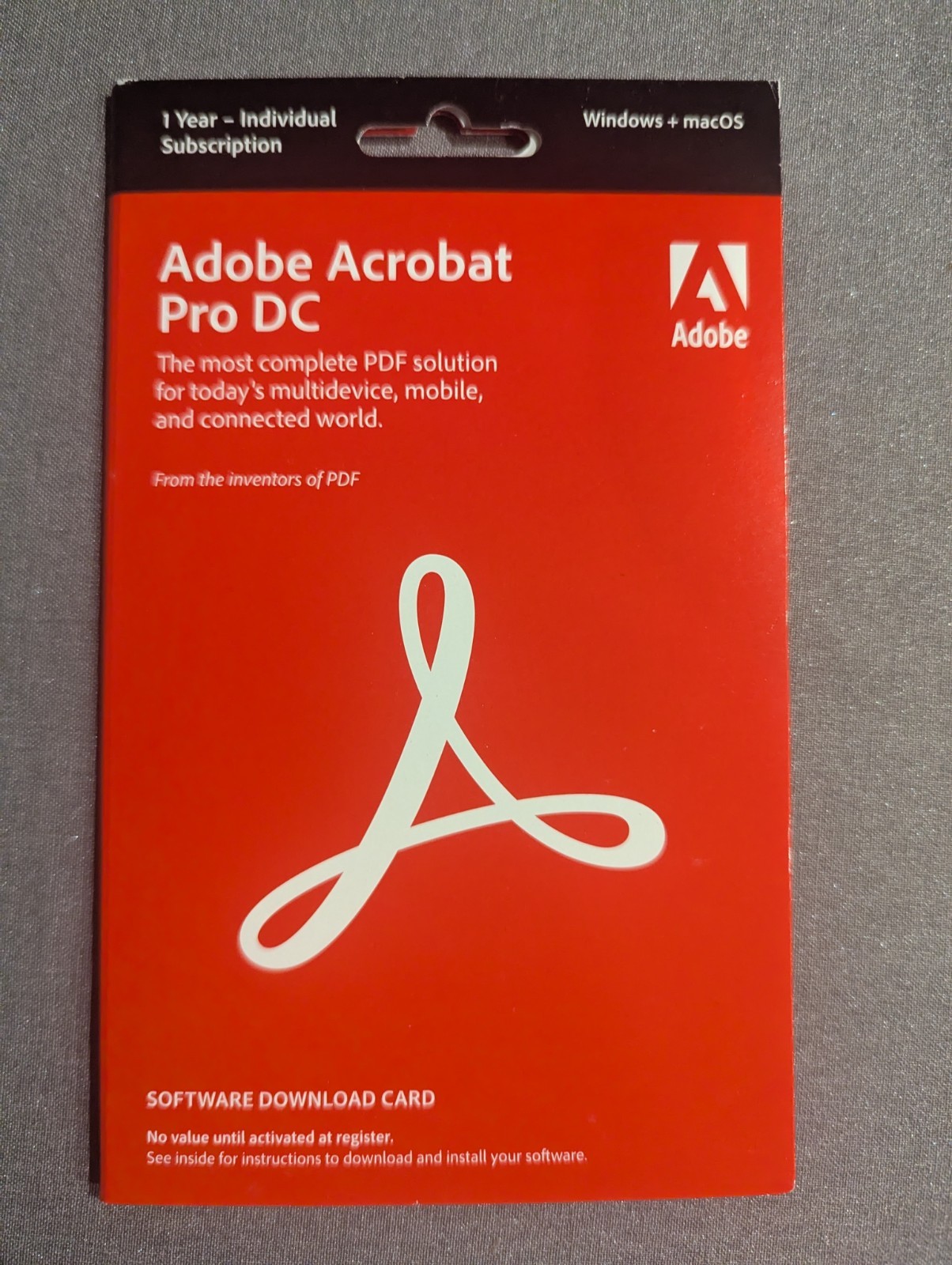 Adobe Acrobat Pro DC Software Card 1 Year Subscription  for Windows + Mac OS