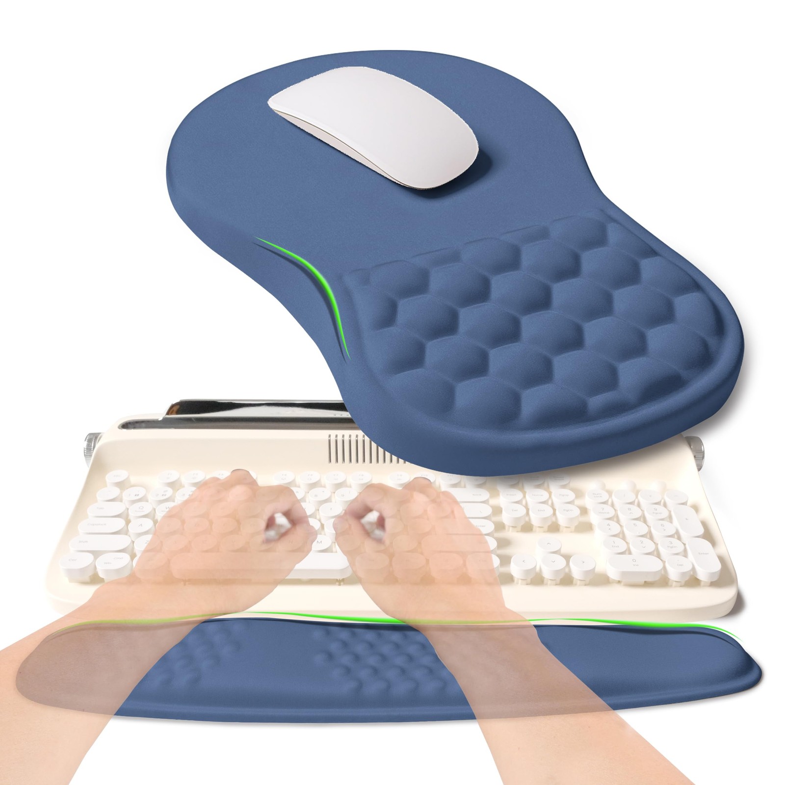 1 PCS Dark Blue 2In1 Ergonomic Set Wave Rise Keyboard Wrist Rest Mouse Pad