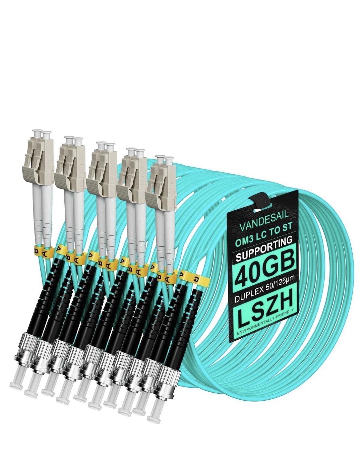 5 Pack LC To ST Multimode Fiber Patch Cable OM3 1M 3FT Duplex MM Jumper