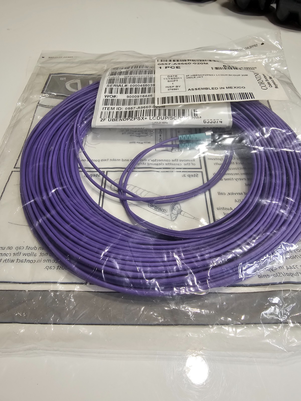 Corning 0557-A9660-020M OM4 Multimode Fiber Patch Cable LC-SC Duplex 20M Violet