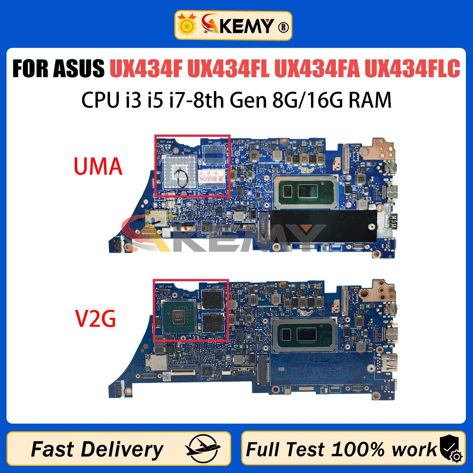 For ASUS UX434FL UX434FA UX334F UX434FLC UX463FL U4600F Motherboard i5 i7 8G/16G