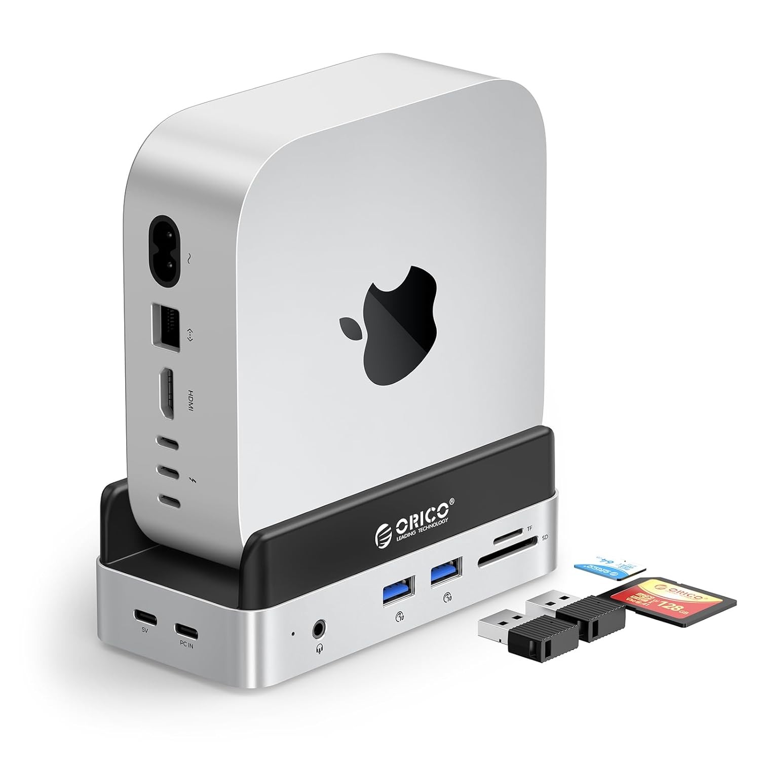 Mac mini M4 Dock and Stand ORICO MiniDock M.2 SSD 8TB 2xUSB A Hub