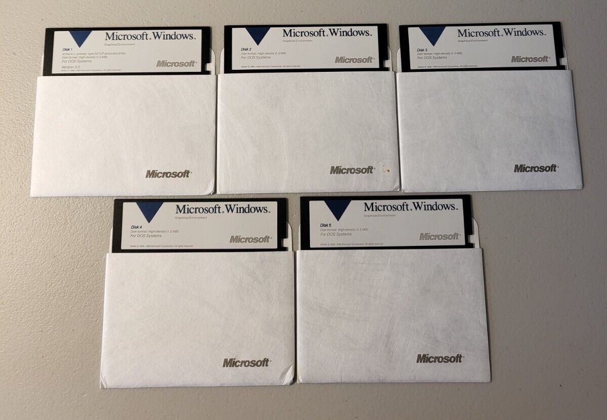 Microsoft Windows Graphical Environment Ver 3.0 - DOS 5/5 5.25 Floppy Disks