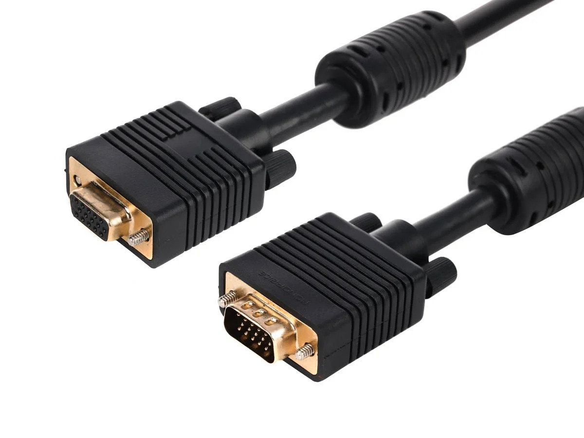 Monoprice Super VGA (SVGA) M/F Monitor Cable with Ferrite Cores, Gold Plated,