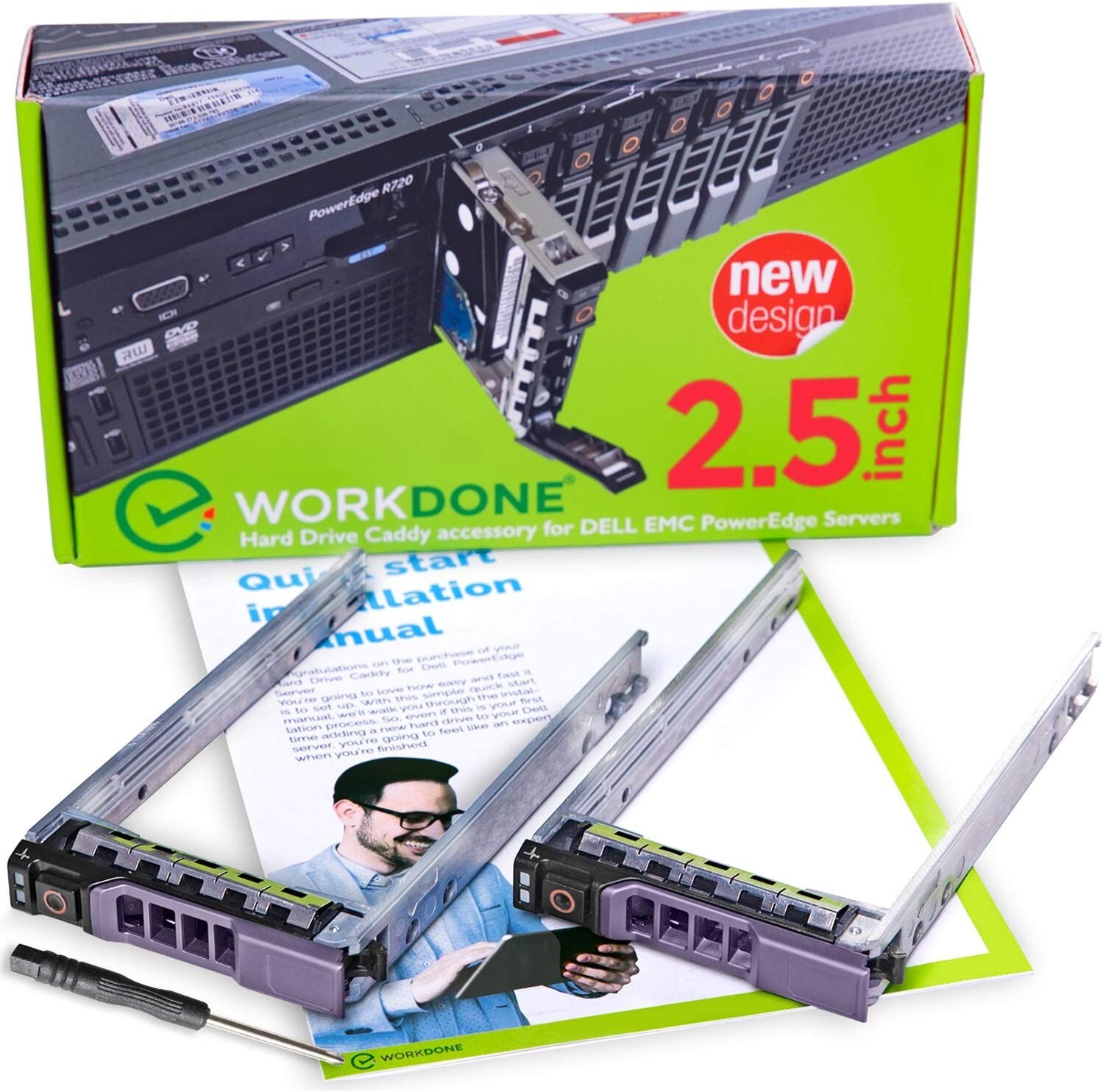 WORKDONE 2-Pack - 2.5" Hard Drive Caddy Tray for Dell PowerEdge Servers - R320 R