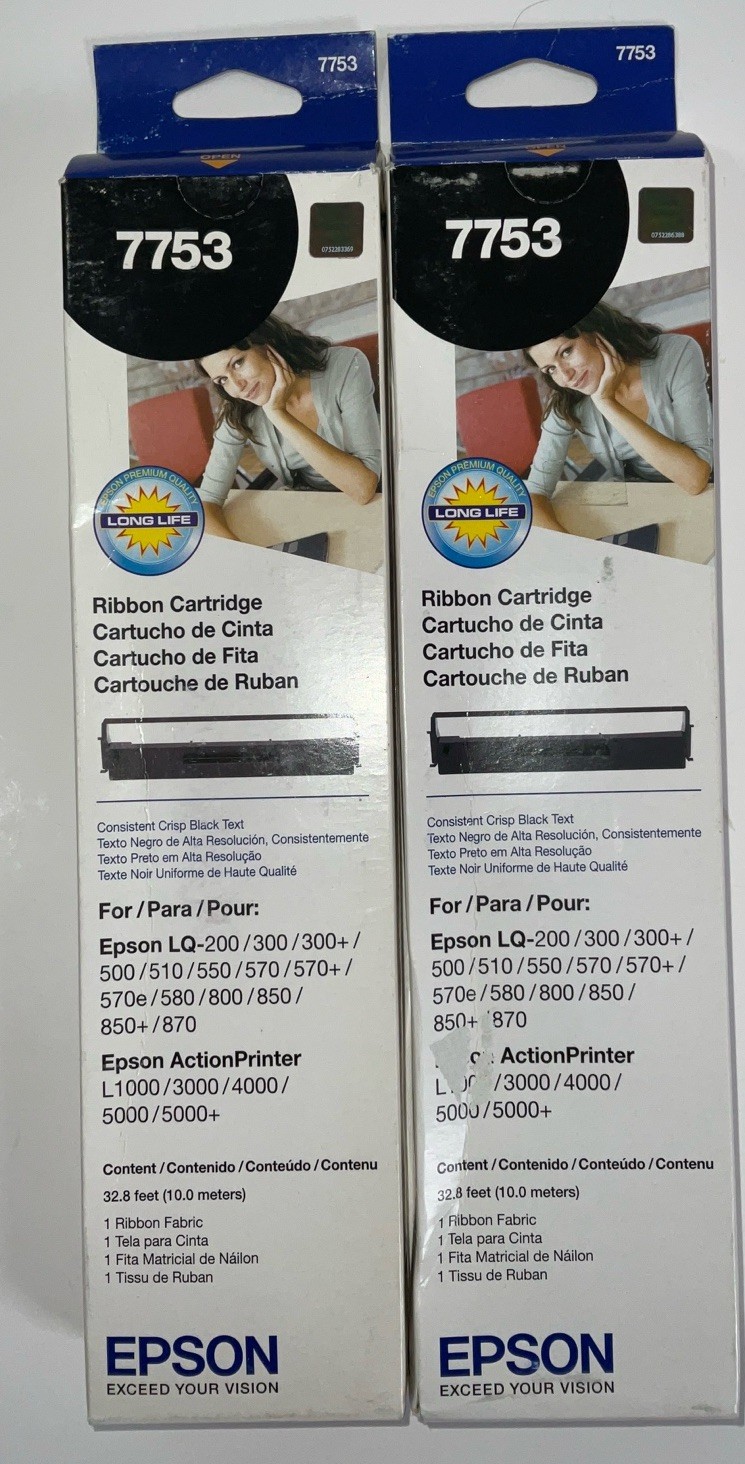 NIP Lot Of 2 Epson 7753 Ribbon Cartridges For LQ And ActionPrinter