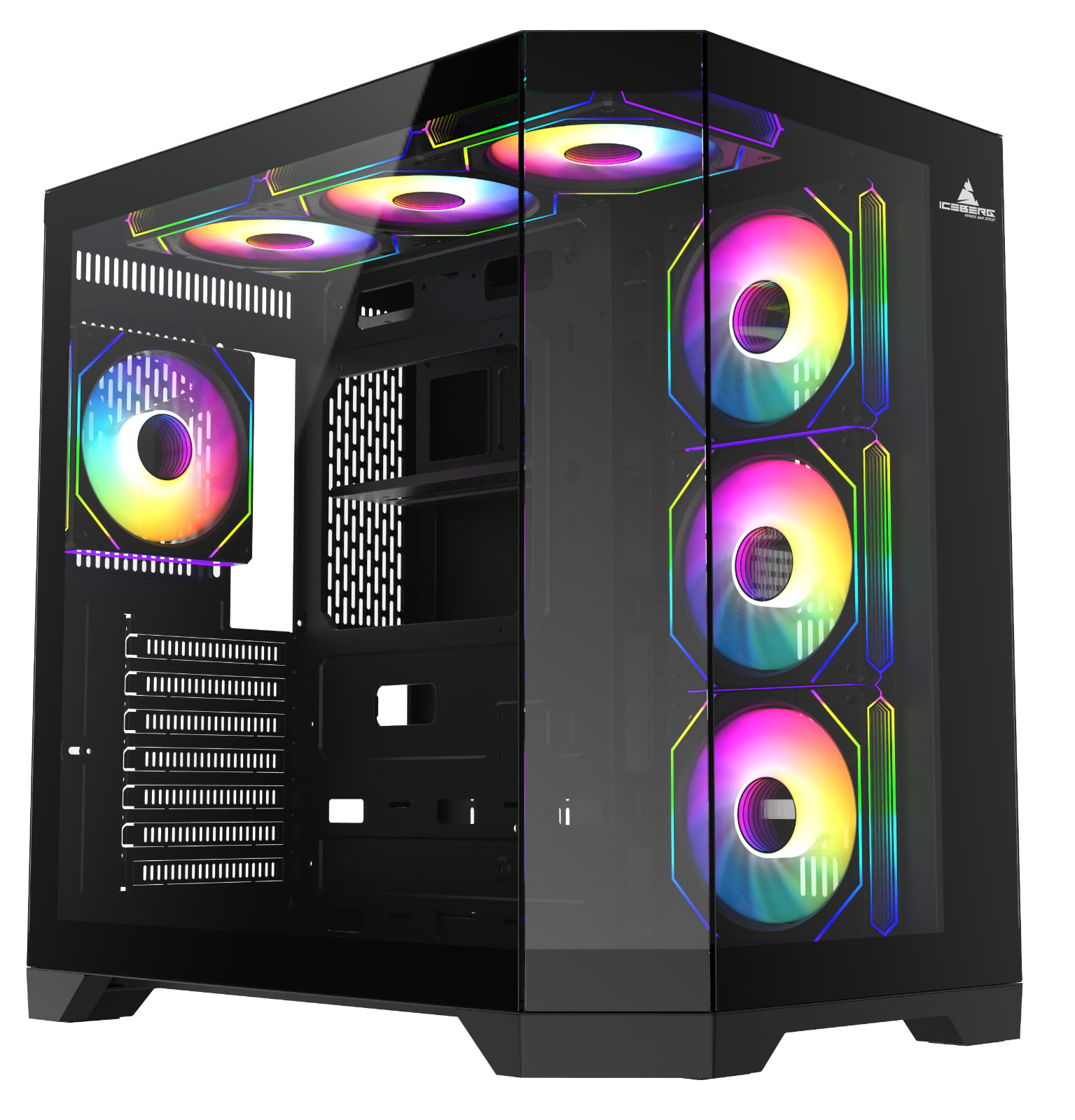 Iceberg Gaming PC Case Crystal Edge Black  Three Tempered Glass and seven fans