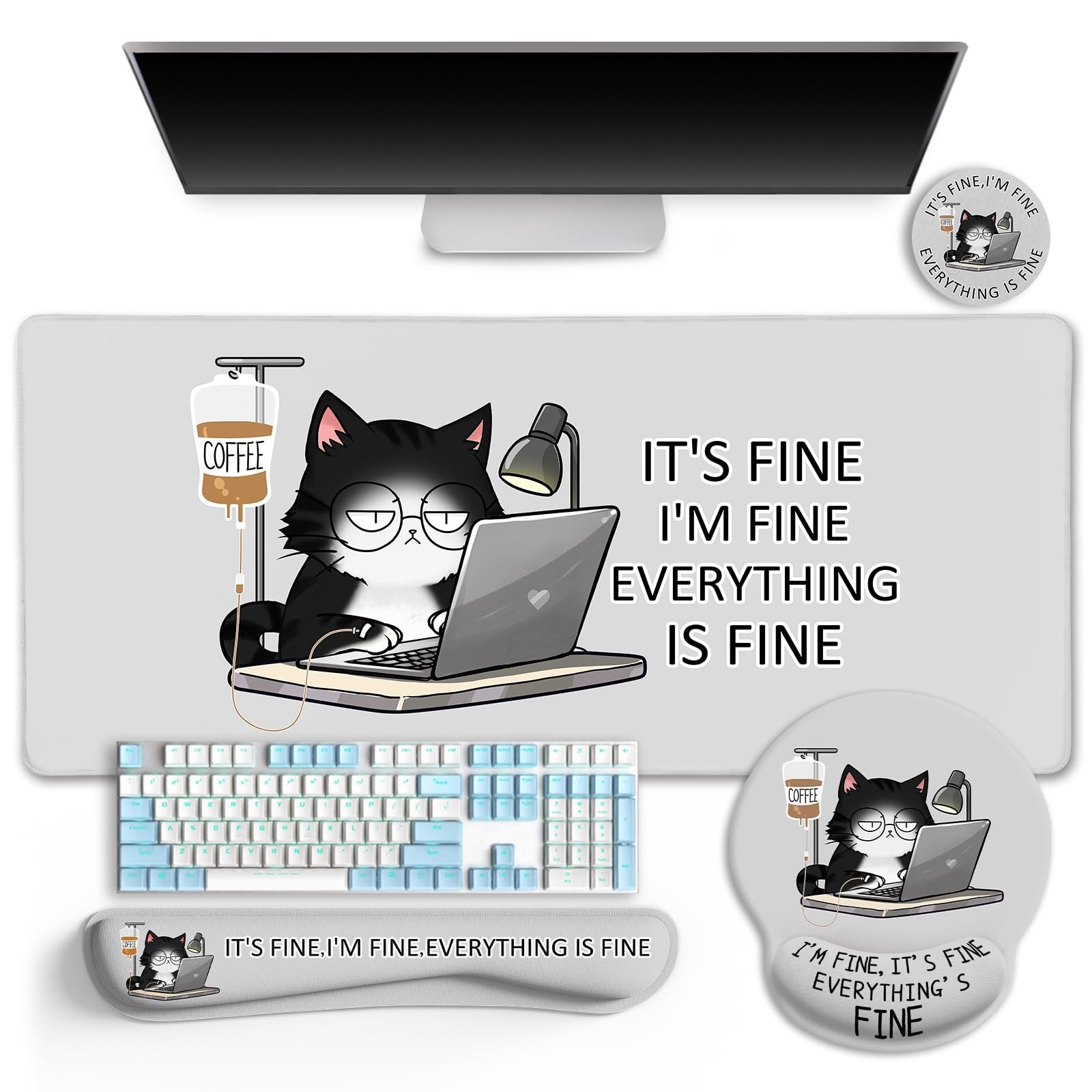 Cat Ergonomic Mouse Pad with Wrist Rest Desk Mat Sets Accessories, Cute Mouse...