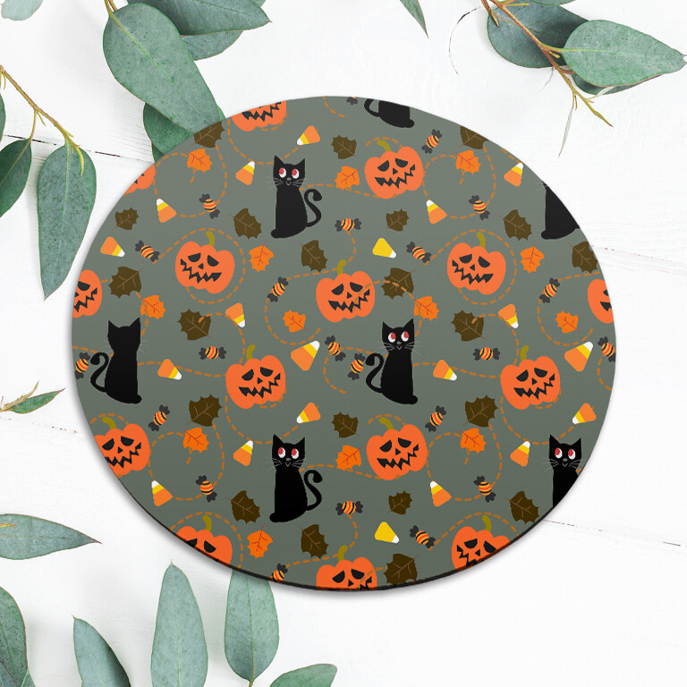 Halloween Cat Pumpkin Autumn Fall Mouse Pad Mat Office Desk Table Accessory Gift