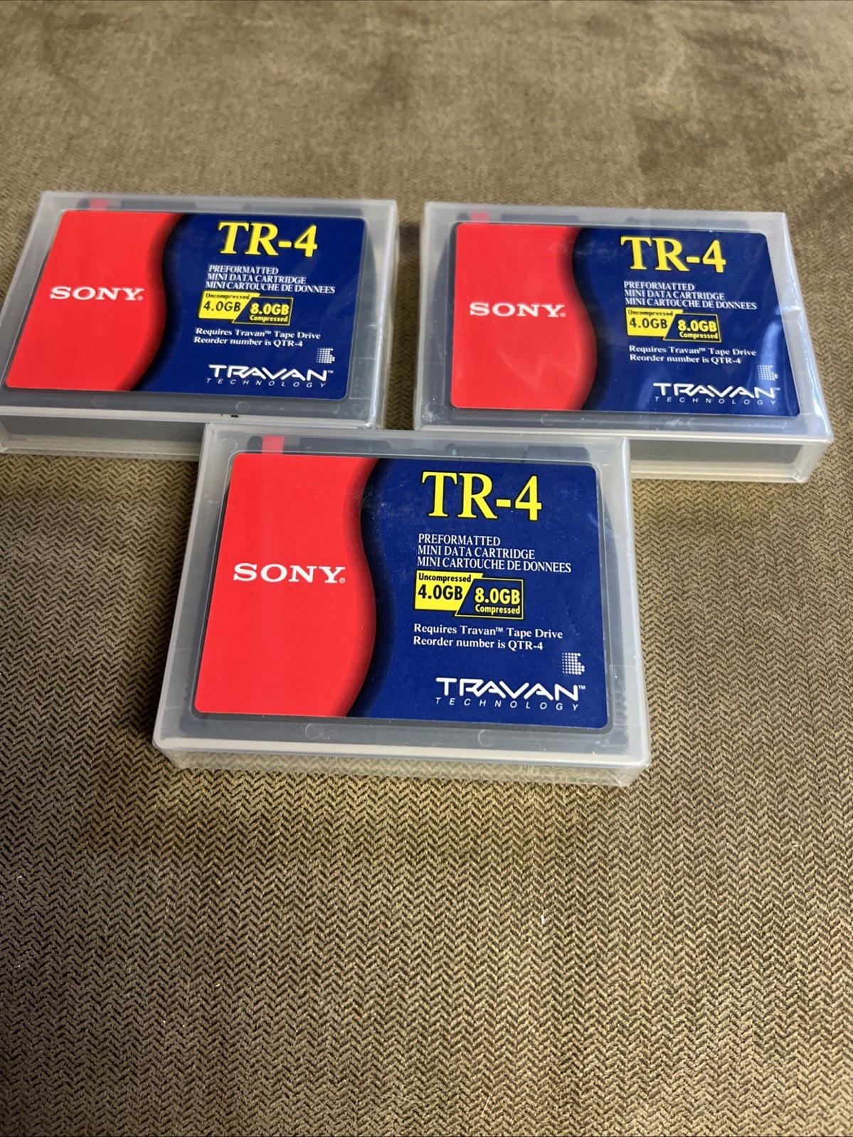 Lot Of 3 Sony Travan TR-4 Preformatted Mini Data Cartridge 4GB 8GB QTR-4. New