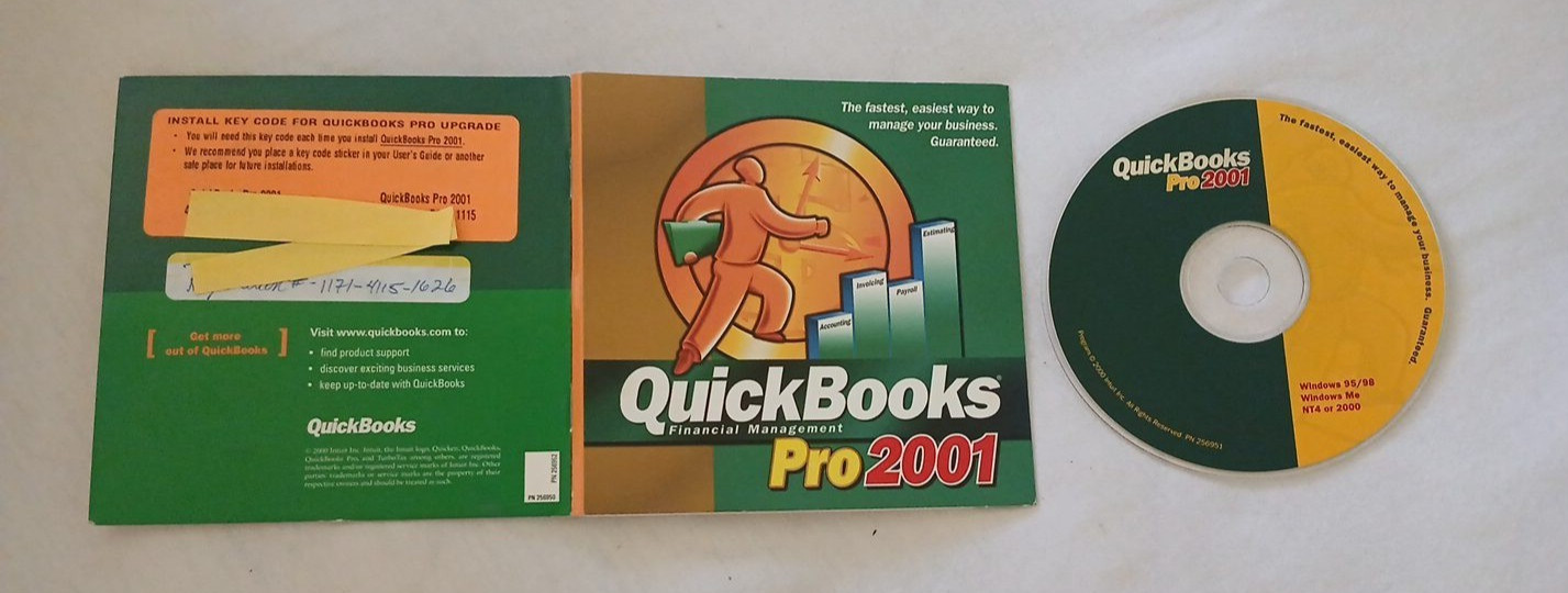 Intuit QuickBooks Pro 2001 Windows CD Full Version w/ License Key Vintage